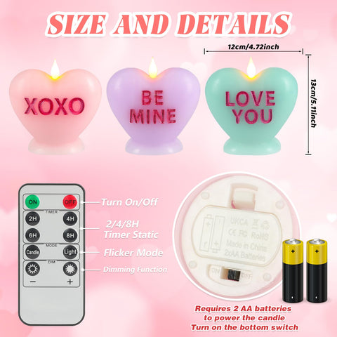 Sariiraw lavender heart candles remote-controlled mood lighting
