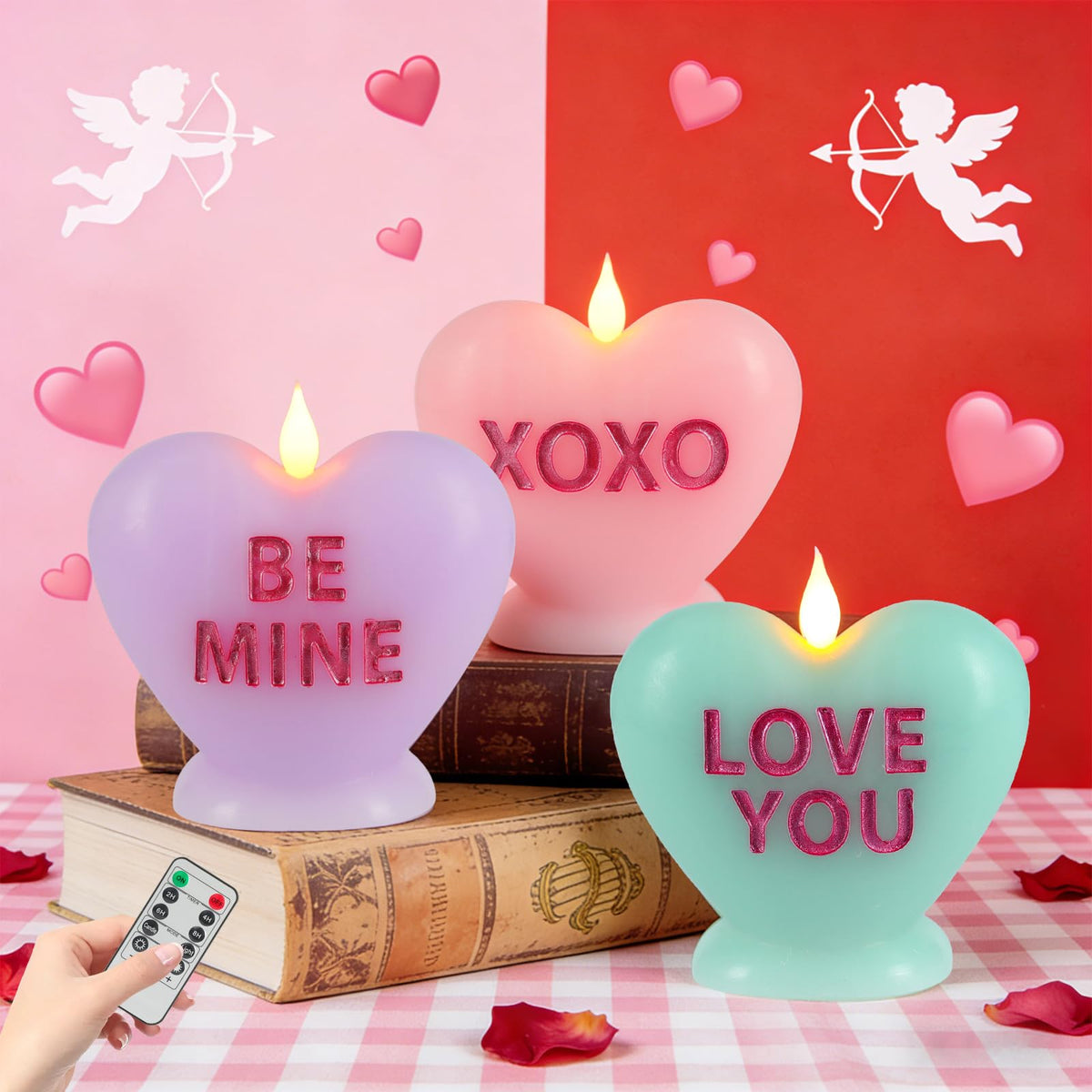 Sariiraw Valentine Heart Flameless Candles pink for romantic dining ambiance