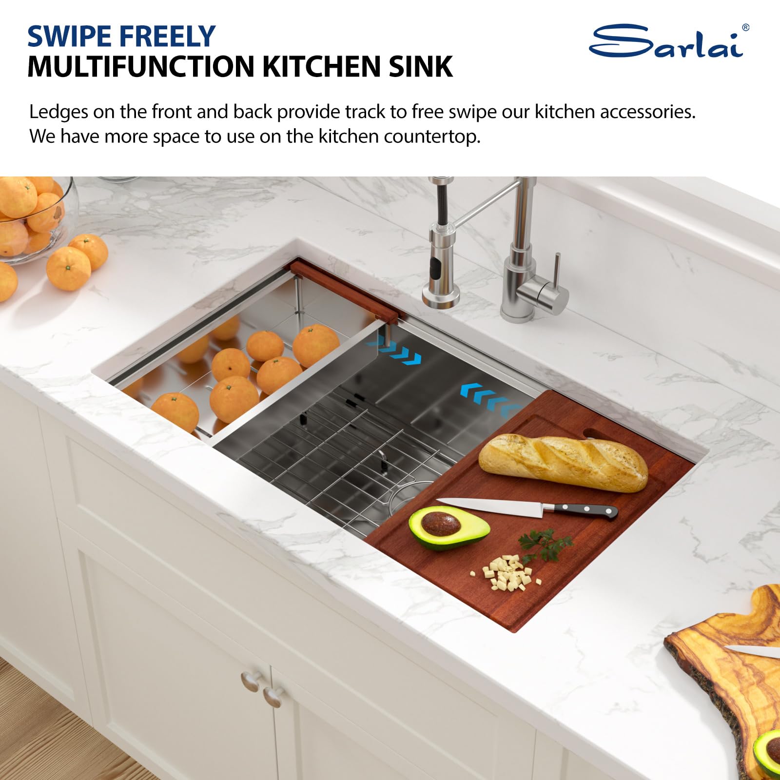 Sarlai 16-gauge brushed stainless steel finish resists scratches.