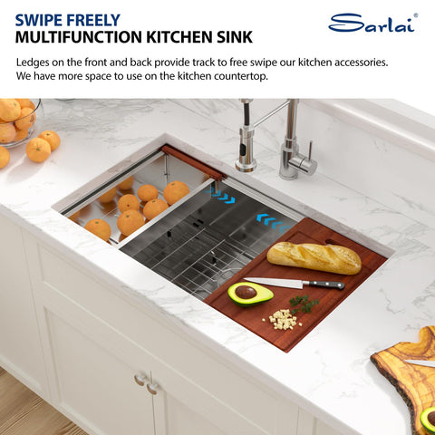 Sarlai 16-gauge brushed stainless steel finish resists scratches.