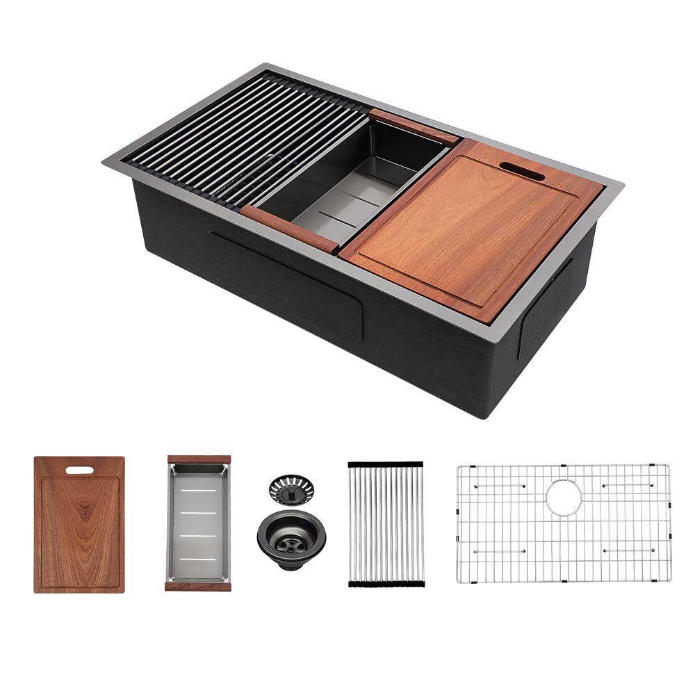 Sarlai 33 undermount workstation sink with ledge for organized meal prep