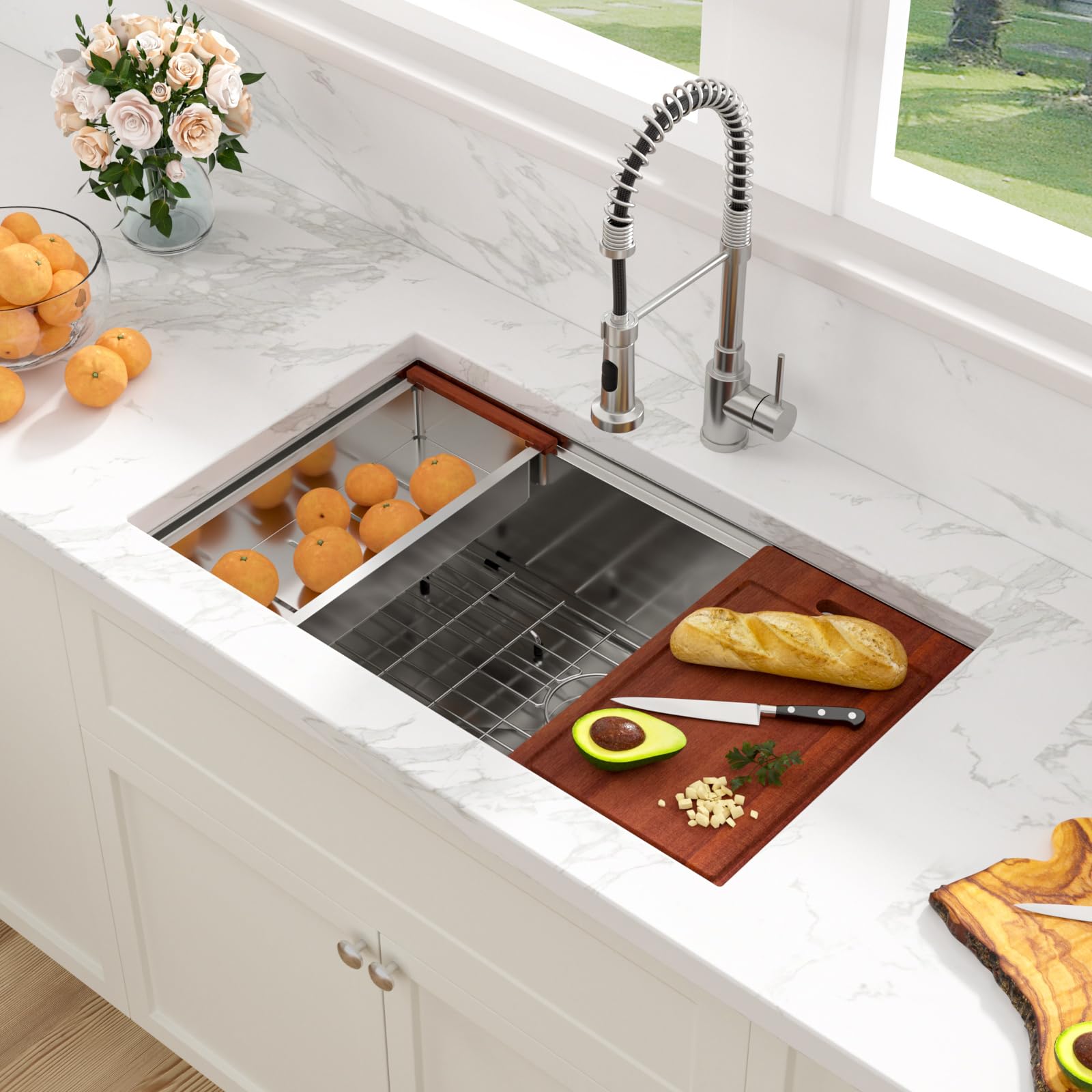 Sarlai fit in 36-inch cabinets; interior bowl measures 31 x 15.82.