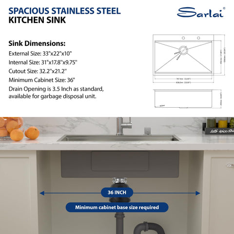 Sarlai Drop-In Sink with colander included for efficient rinsing.