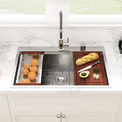 Sarlai Drop-In Sink includes cutting board for quick prep.
