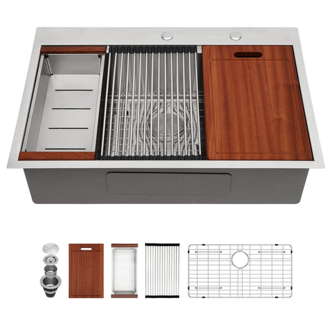Sarlai Drop-In Sink with front ledge view for extra workspace.