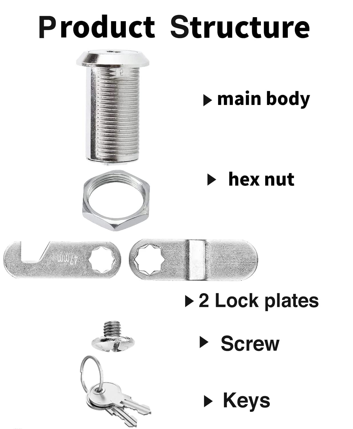 Sartatue cam lock packaged set showing ten locks and matching keys.