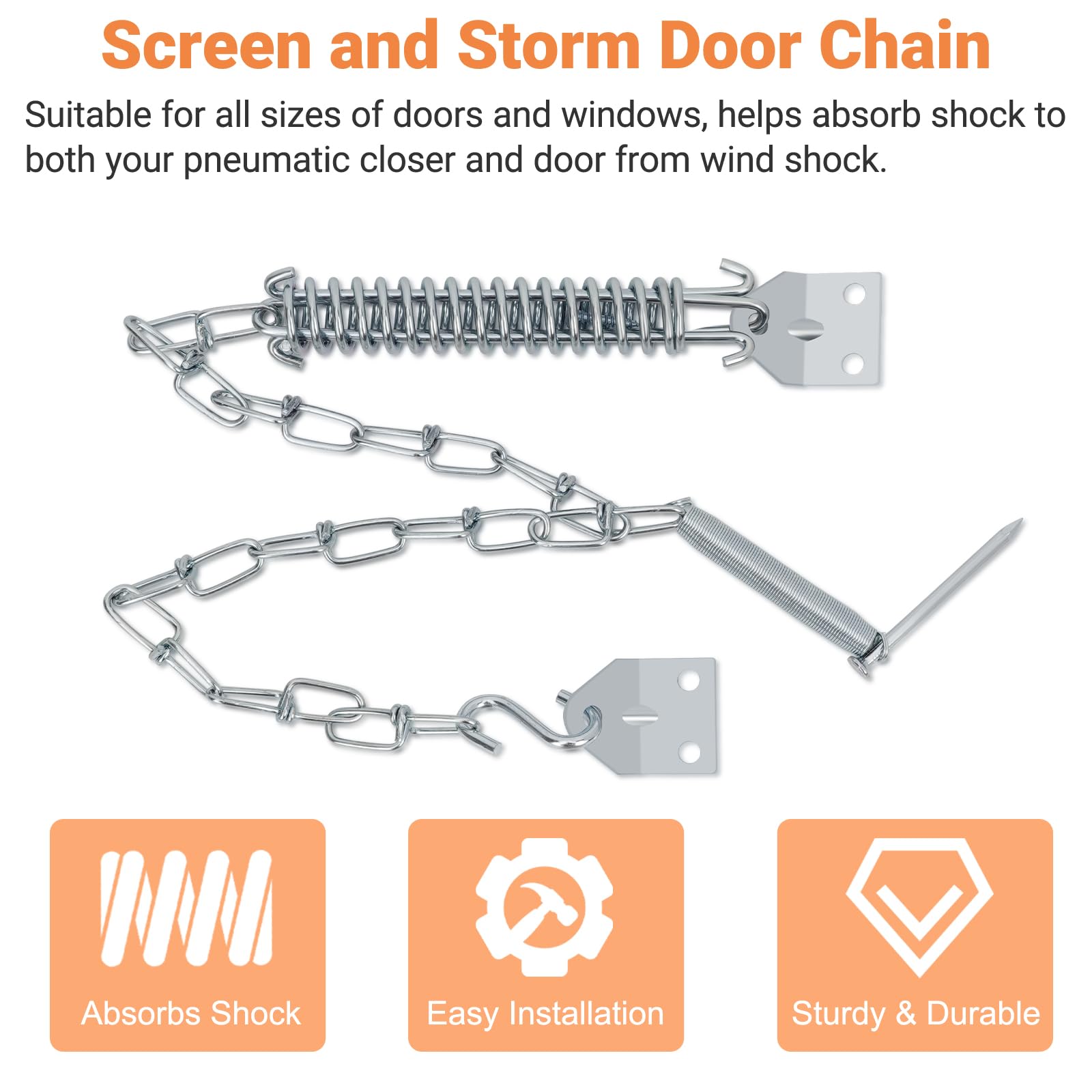 Sartatue chain closeup emphasizes protective chain for storm door security.