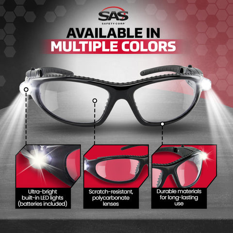 SAS LED Inspector glasses ANSI-certified eye protection.