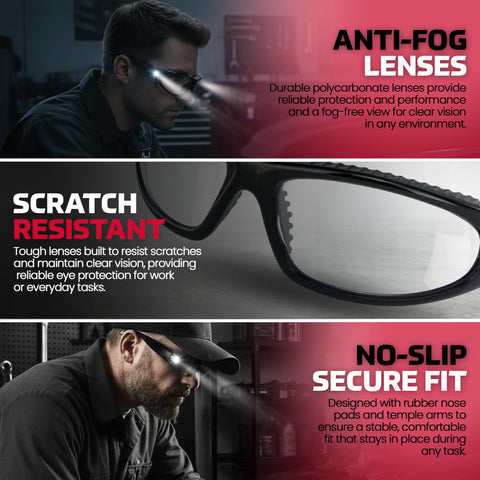 SAS LED Inspector glasses with anti-fog lenses maintain clear vision.