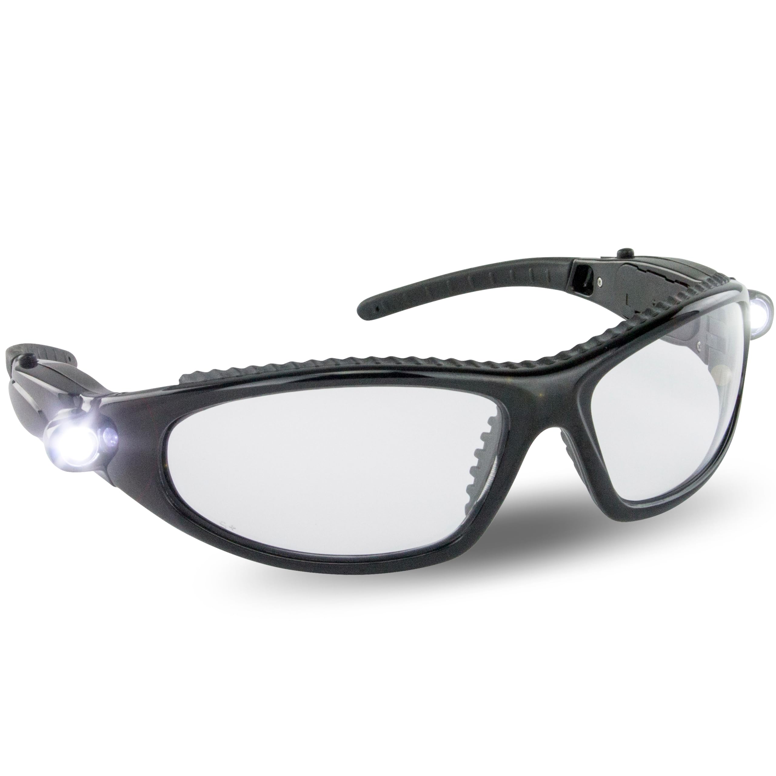 SAS LED Inspector safety glasses with LED-on feature for hands-free light source.