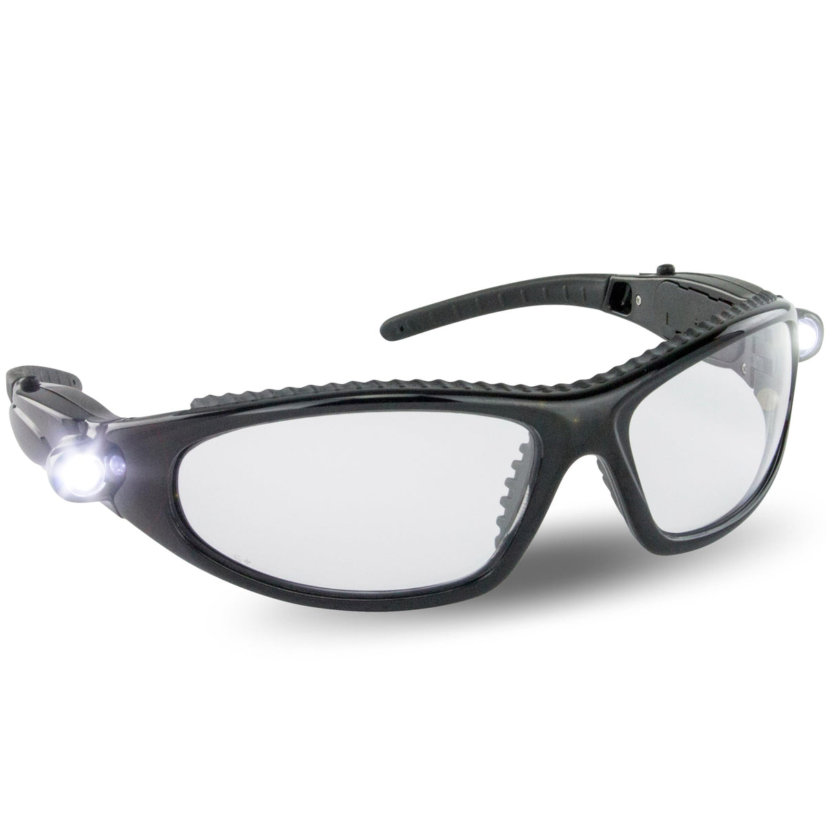 SAS LED Inspector safety glasses with LED-on feature for hands-free light source.