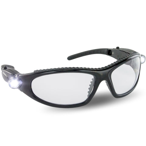 SAS LED Inspector safety glasses with LED-on feature for hands-free light source.