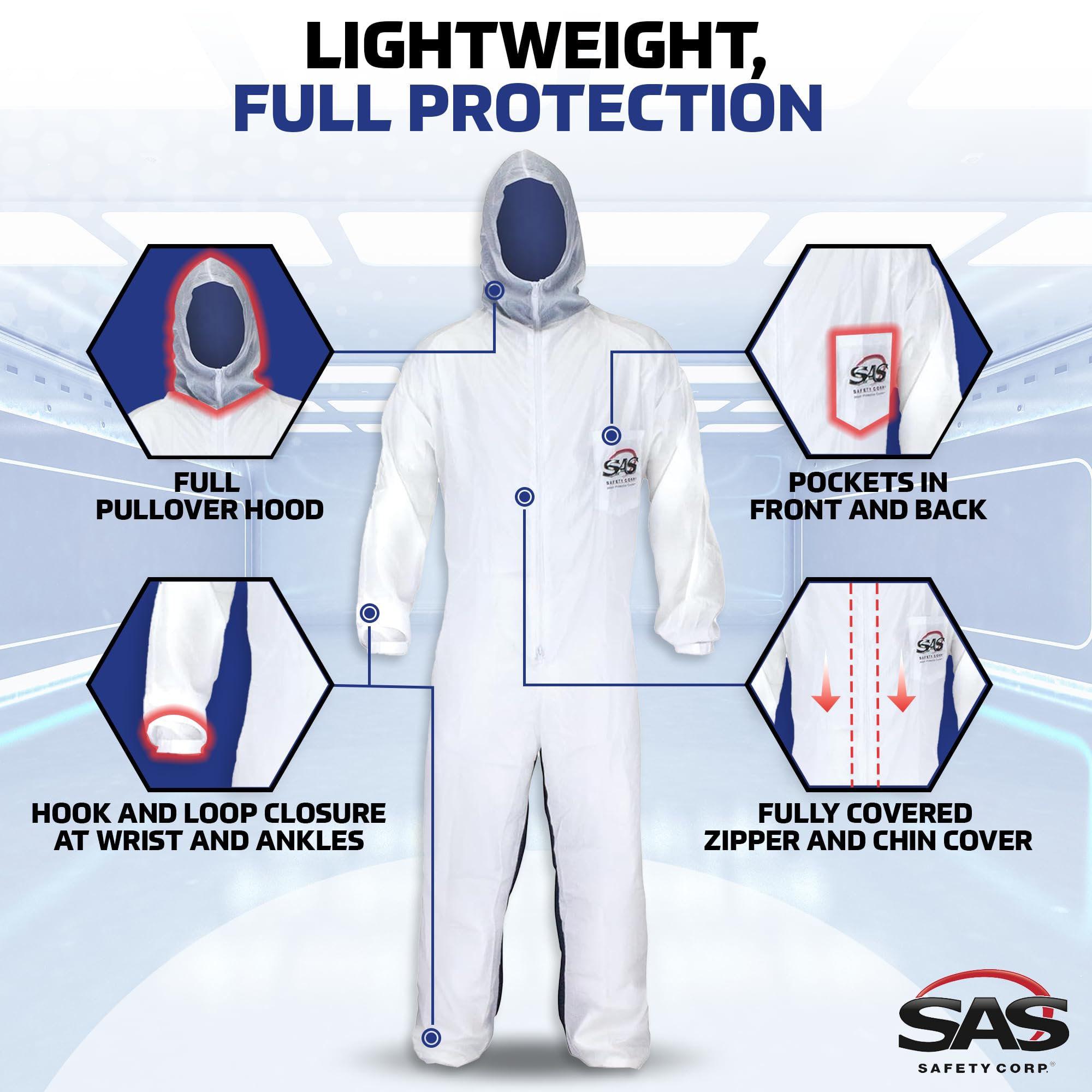 SAS Safety 6938 moon suit back panel with breathable cotton for comfort.