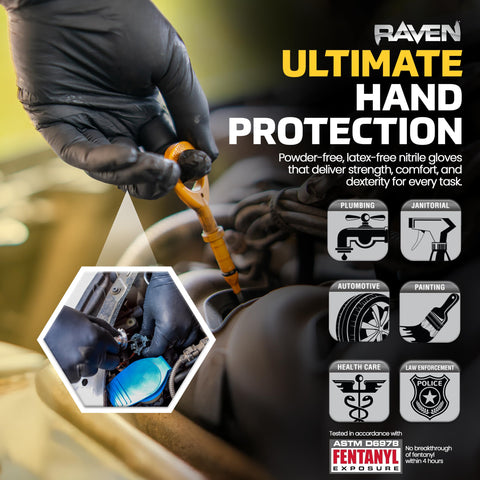 Powder-free SAS Raven nitrile gloves suited for clean, efficient work