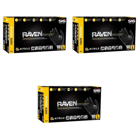 SAS Safety Raven black nitrile disposable glove—dexterity for precise tasks.