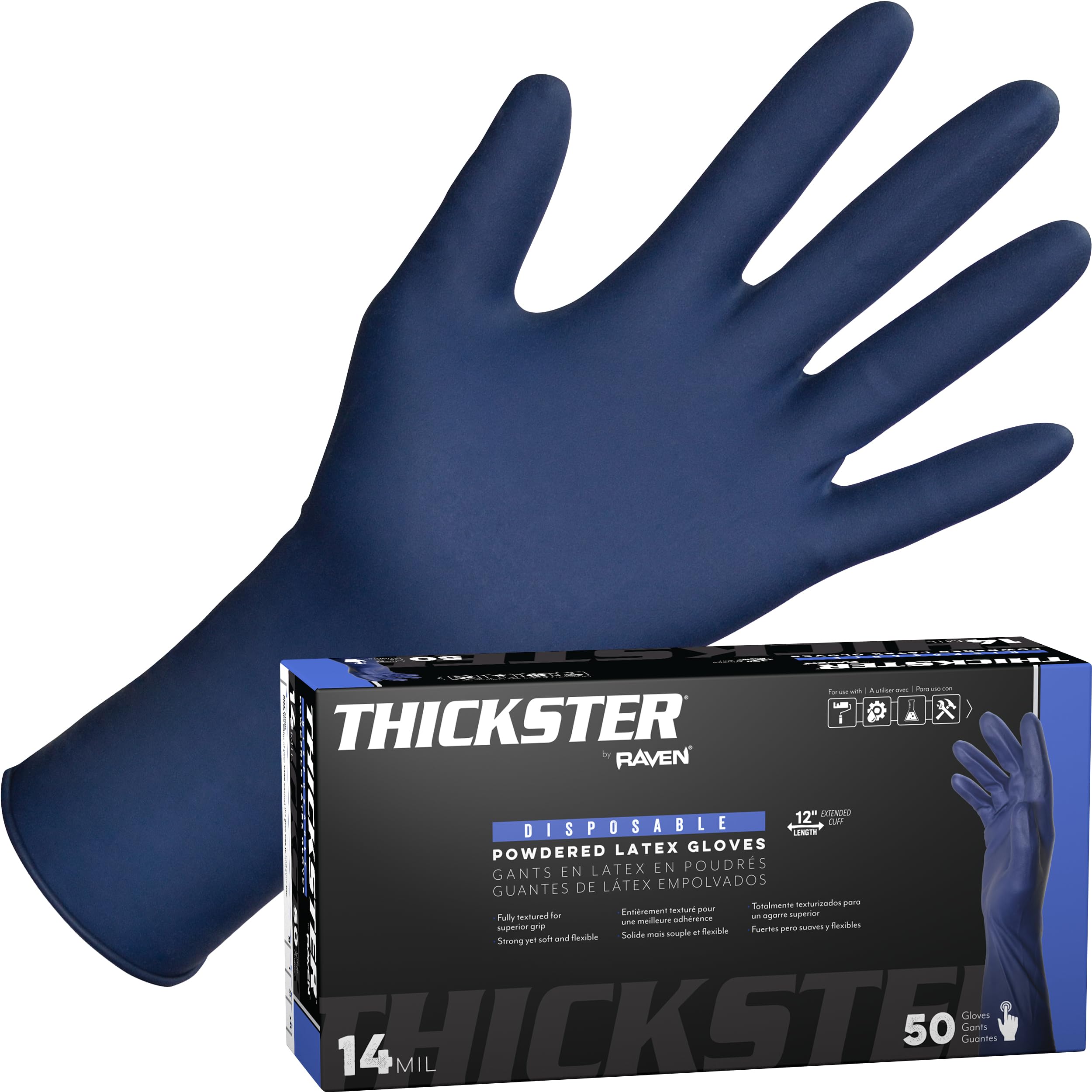 SAS Thickster powdered latex gloves with 12 inch cuff for extended protection on tough tasks