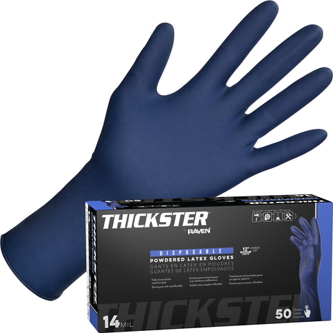 SAS Thickster powdered latex gloves with 12 inch cuff for extended protection on tough tasks