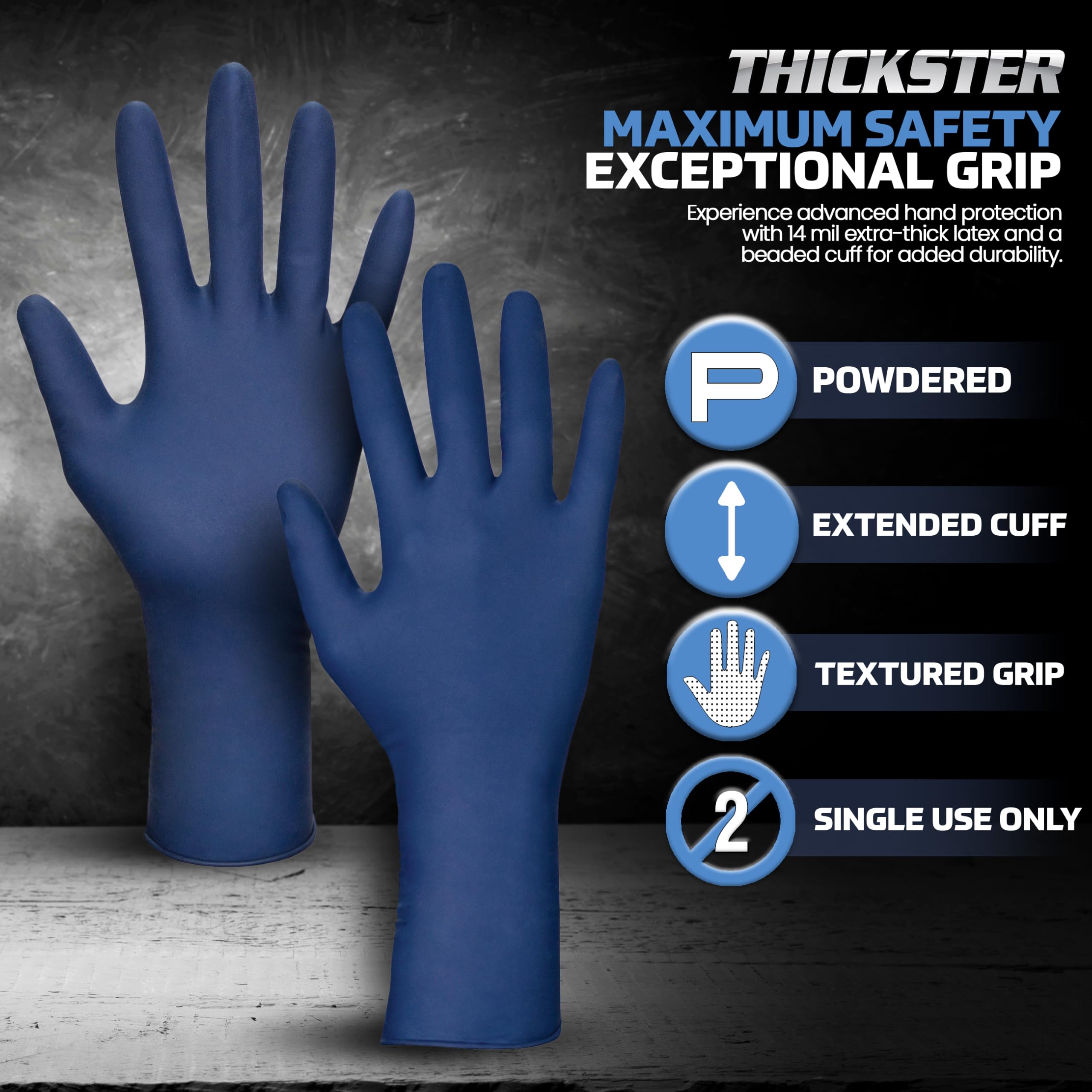 Fully textured SAS Thickster glove grip enhances handling of tools and materials