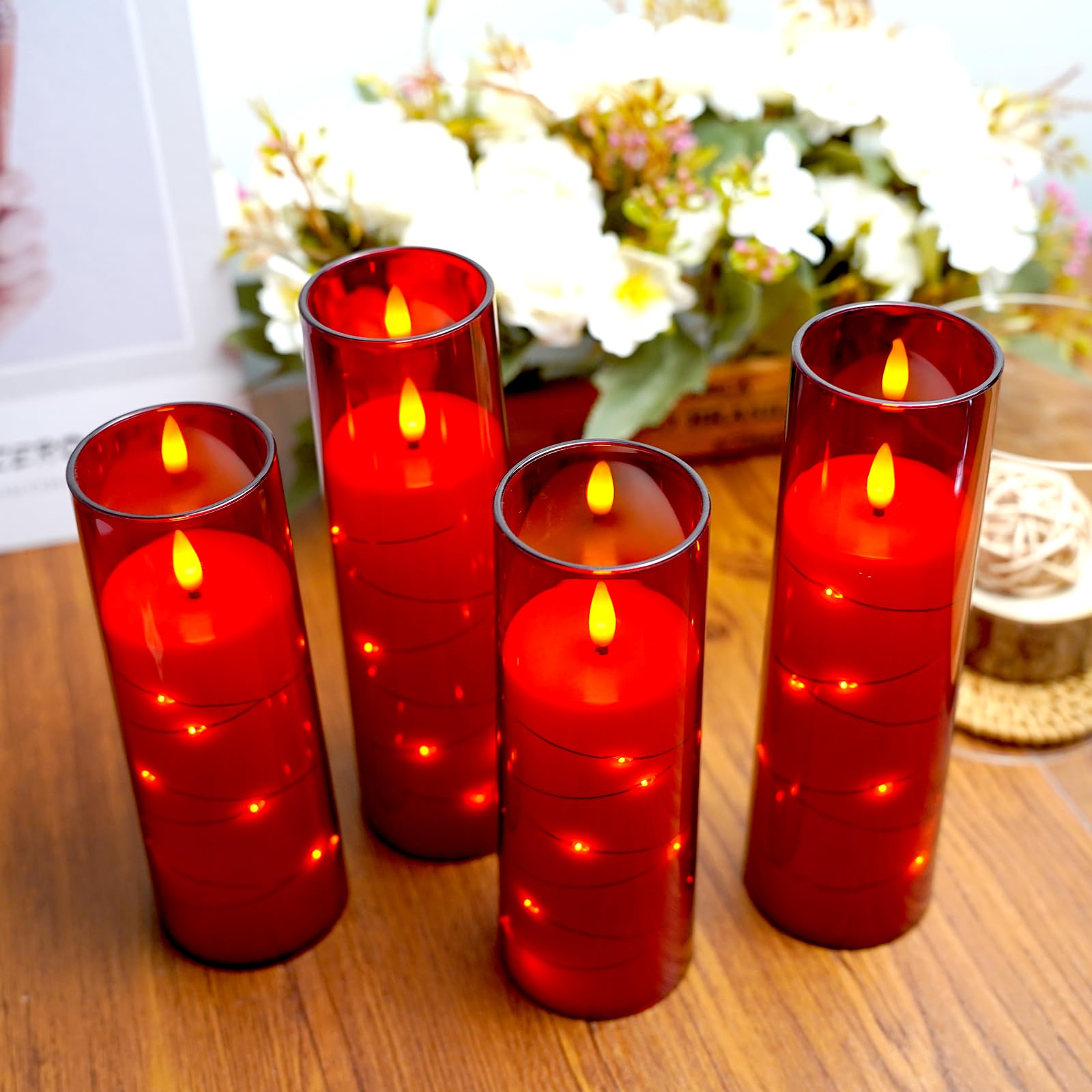Sasigeiaa candles on a dining table enhance romantic dinners safely.