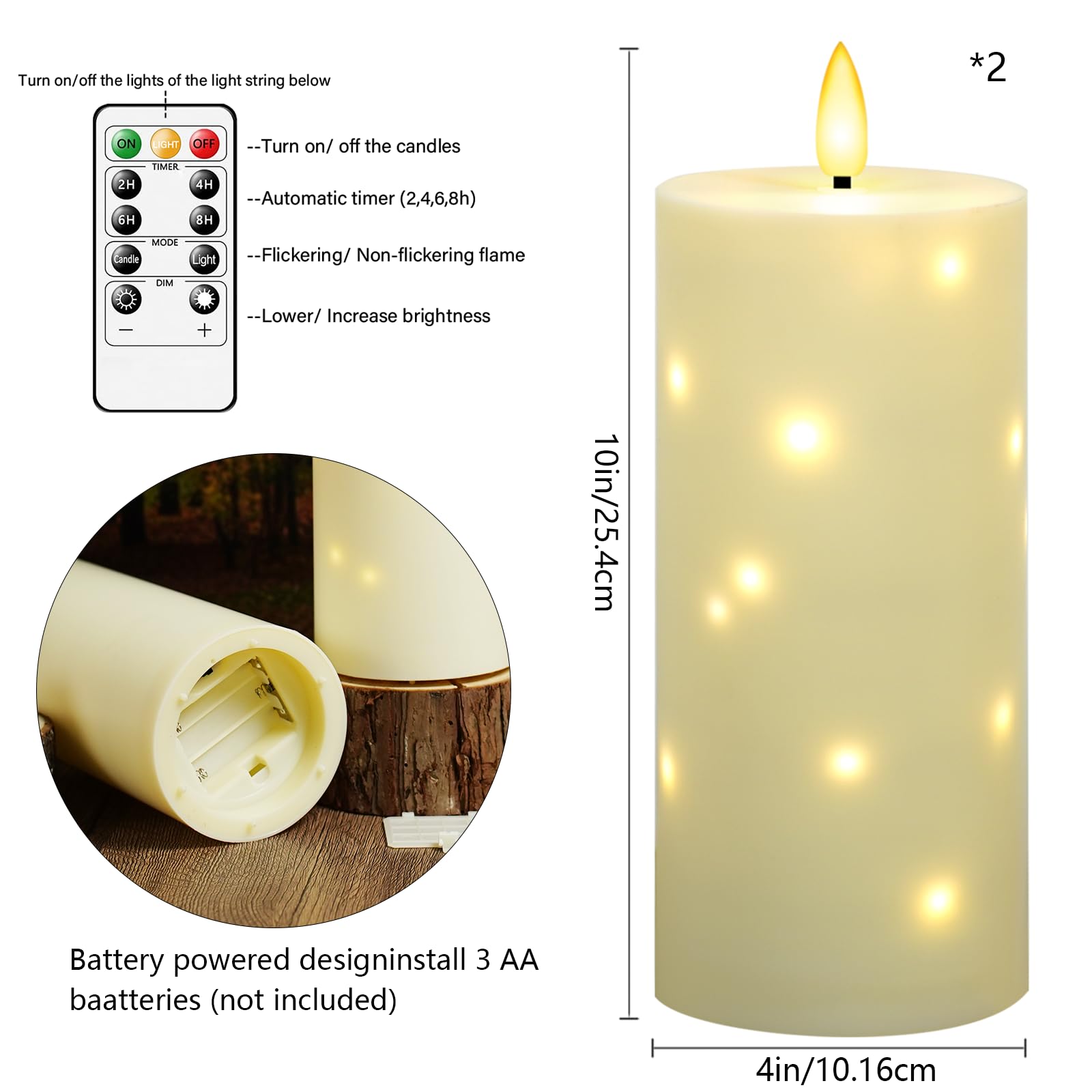 Sasigeiaa flameless pillar candles with remote control and 4-inch diameter