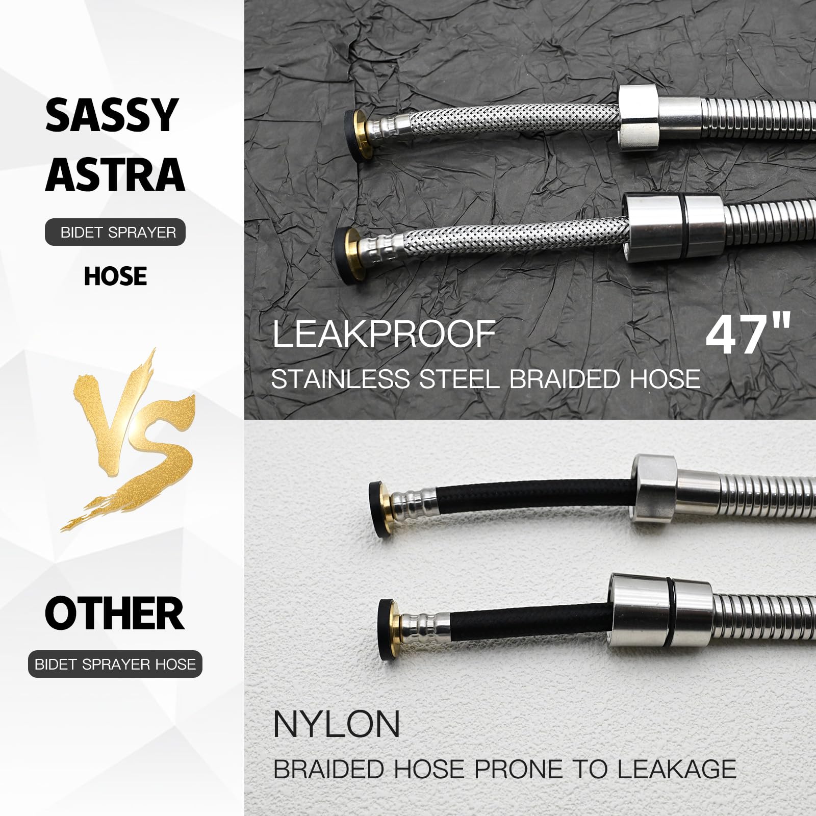 SassyAstra stainless-steel connector provides durable, leak-free performance.