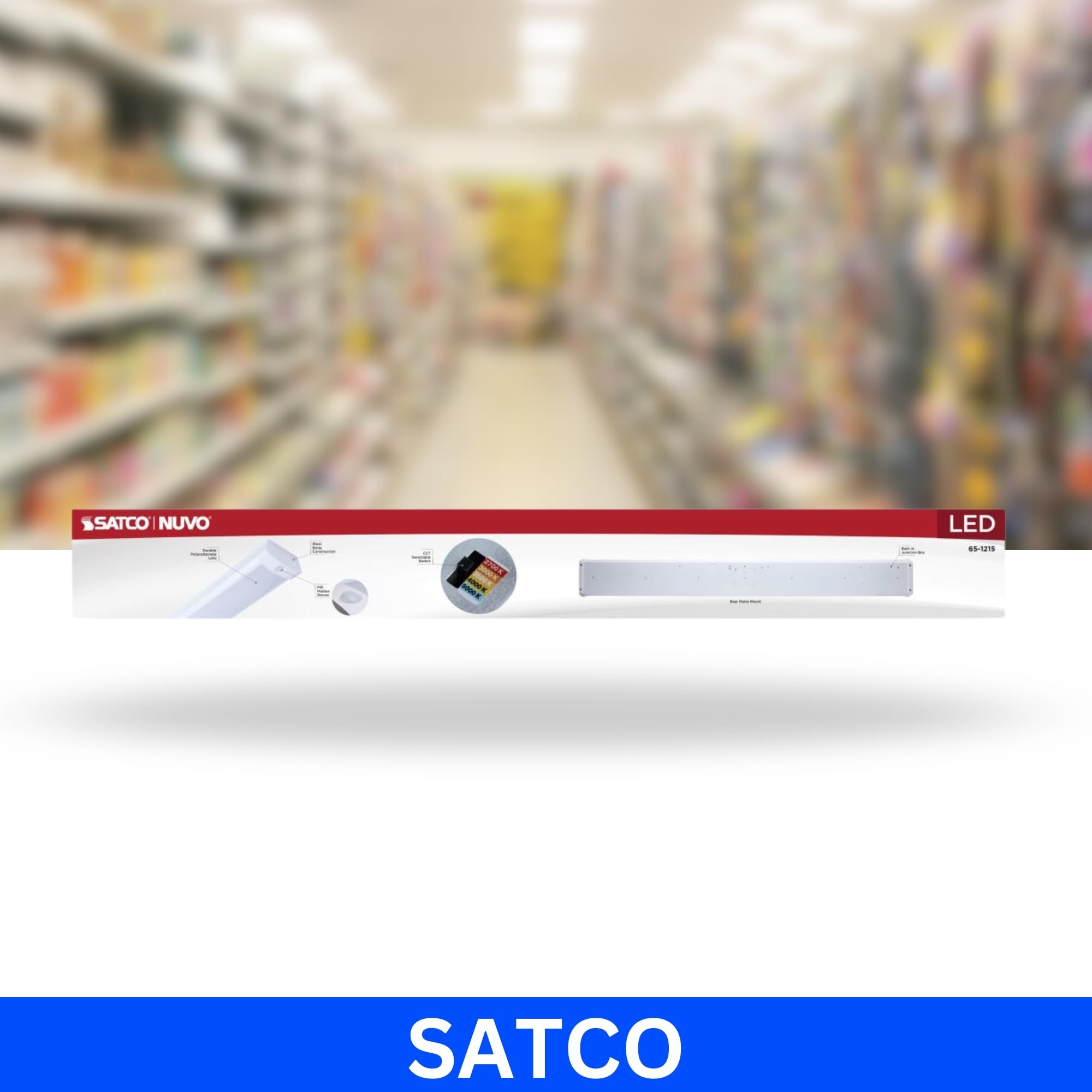Satco white steel housing blends with modern interiors and durability.
