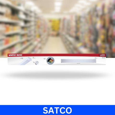Satco white steel housing blends with modern interiors and durability.