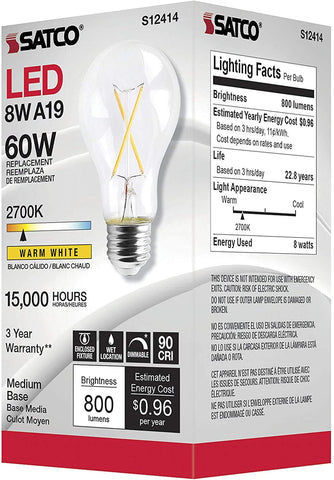 Satco S12414-8 LED A19 bulb with medium base for standard sockets and easy replacement