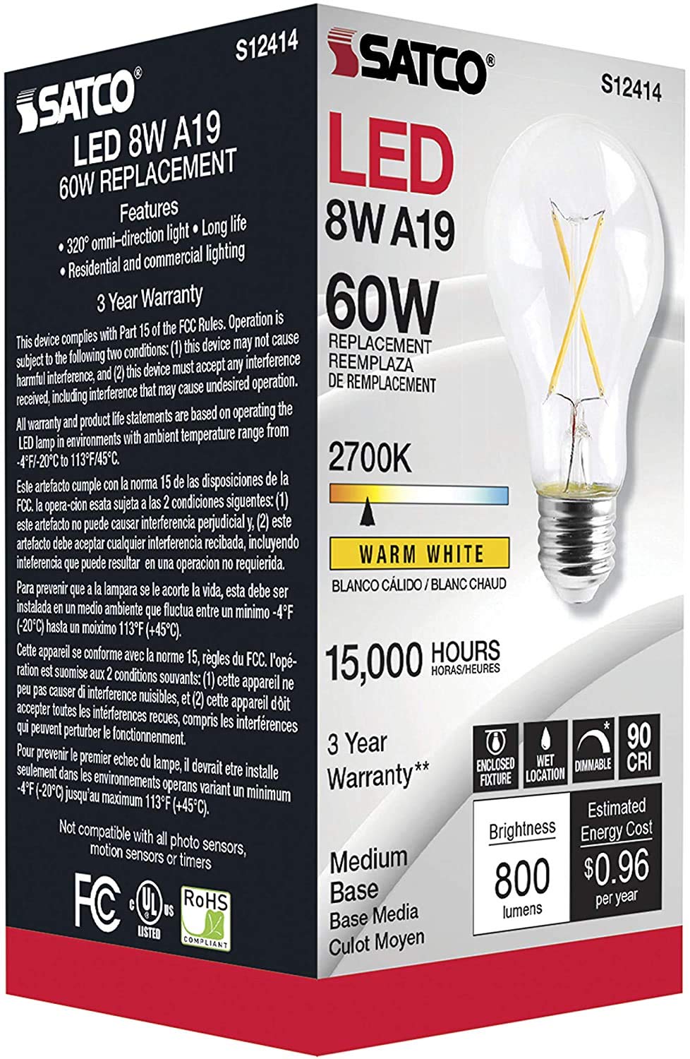Satco S12414-8 LED A19 six-pack for convenient bulk lighting retrofits