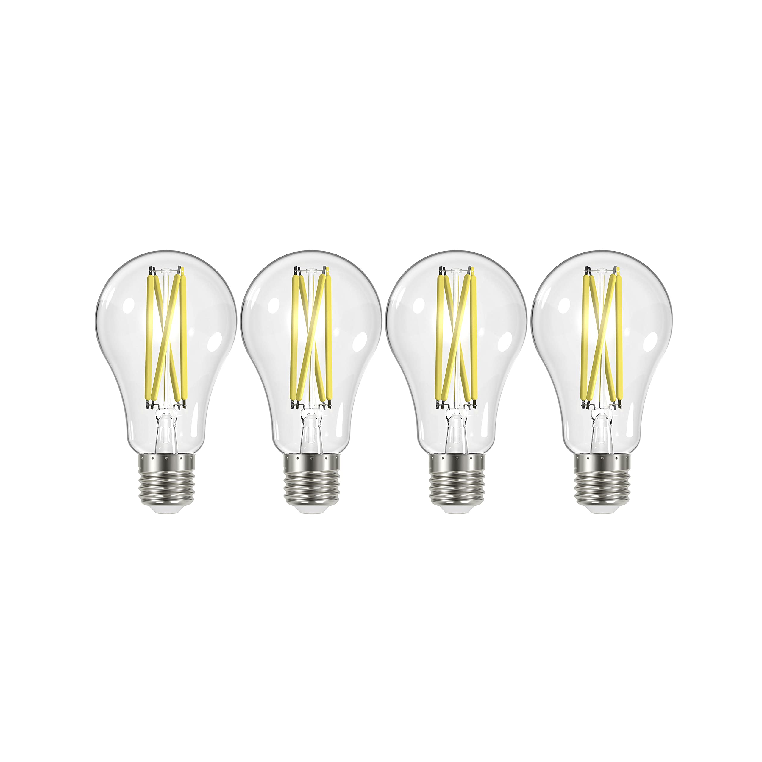 Nuvo Satco S12443 four-pack LED bulbs with clear finish for warm, inviting light.