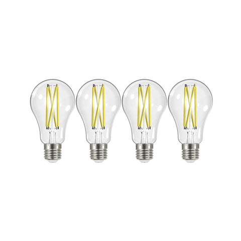 Nuvo Satco S12443 four-pack LED bulbs with clear finish for warm, inviting light.