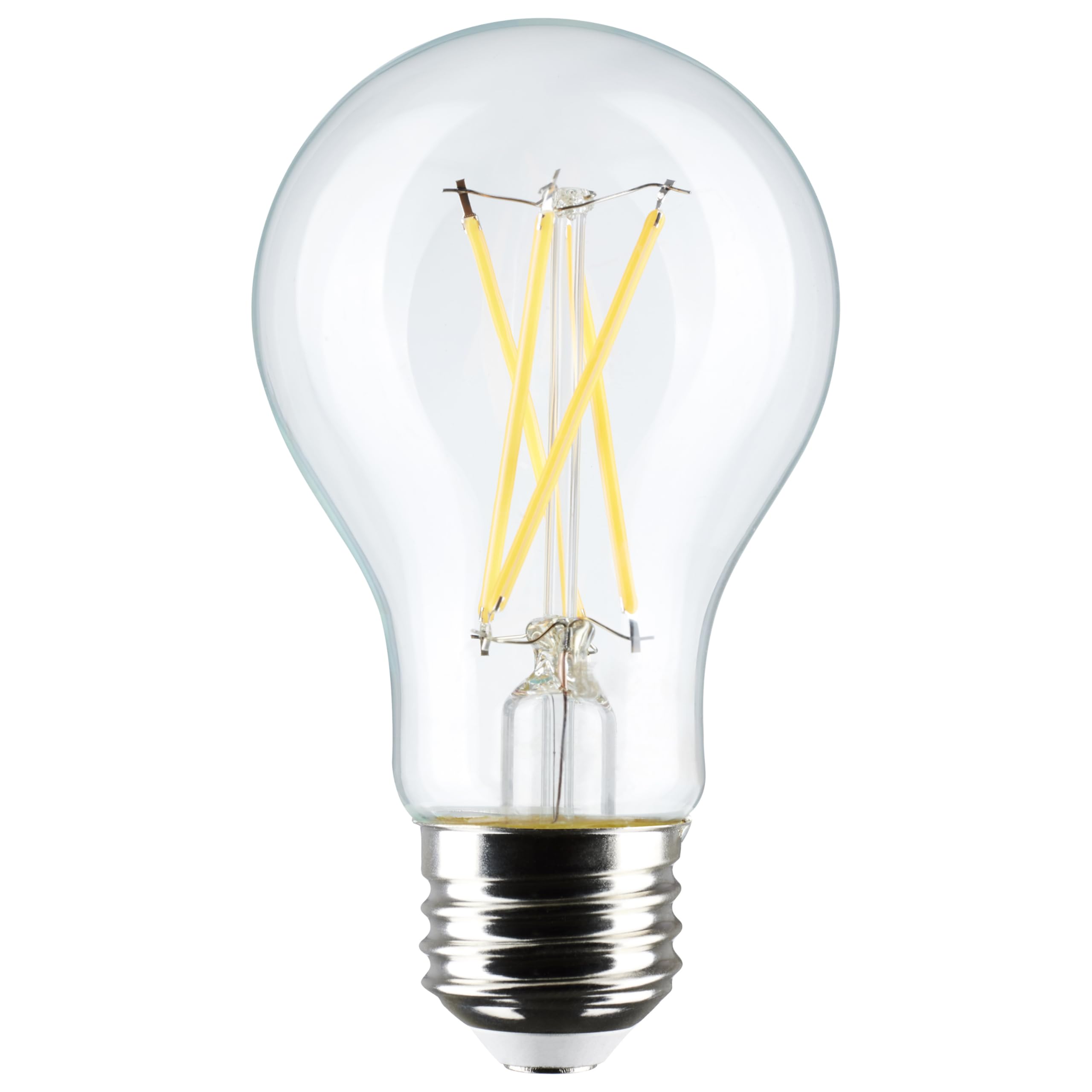 Satco S12462 8W A19 LED bulb, clear glass, 2700K, ideal for warm living room lighting