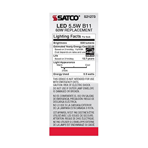 Satco S21273 B11 candle shape is ideal for chandeliers