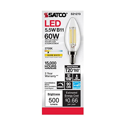 Satco S21273 dimmable clear B11 bulb lets you adjust brightness and mood