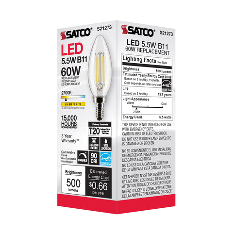 Satco S21273 120V E12 base fits decorative fixtures securely