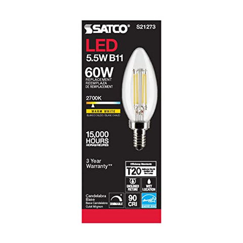 Satco S21273 warm white LED in B11 candle shape for cozy spaces