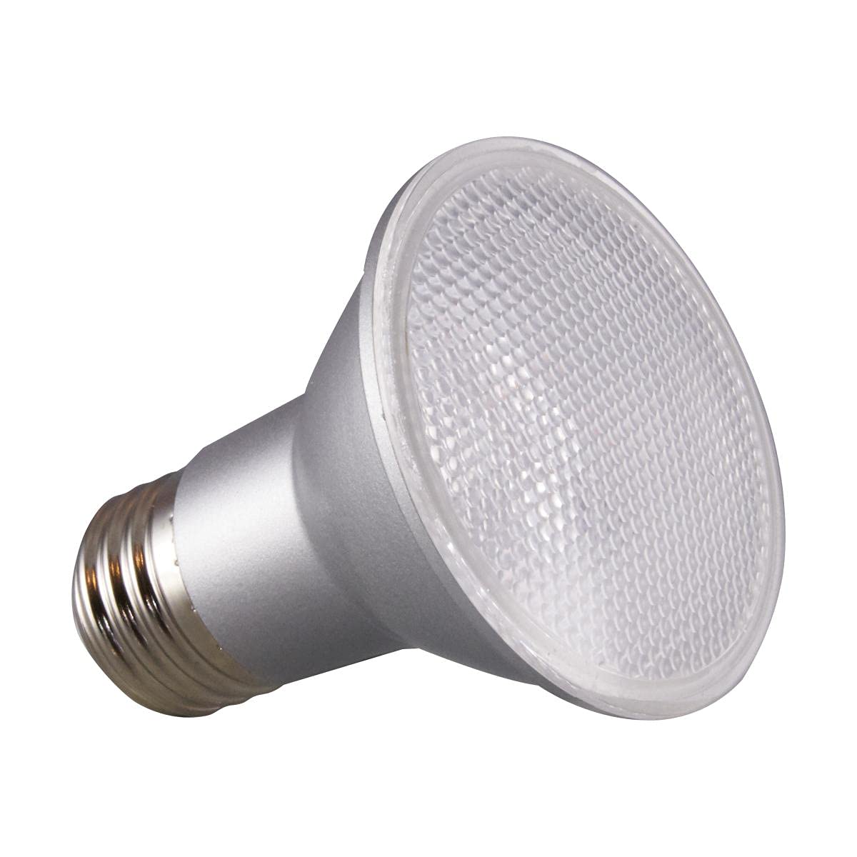 Satco S29406 PAR20 LED bulb closeup with warm white light
