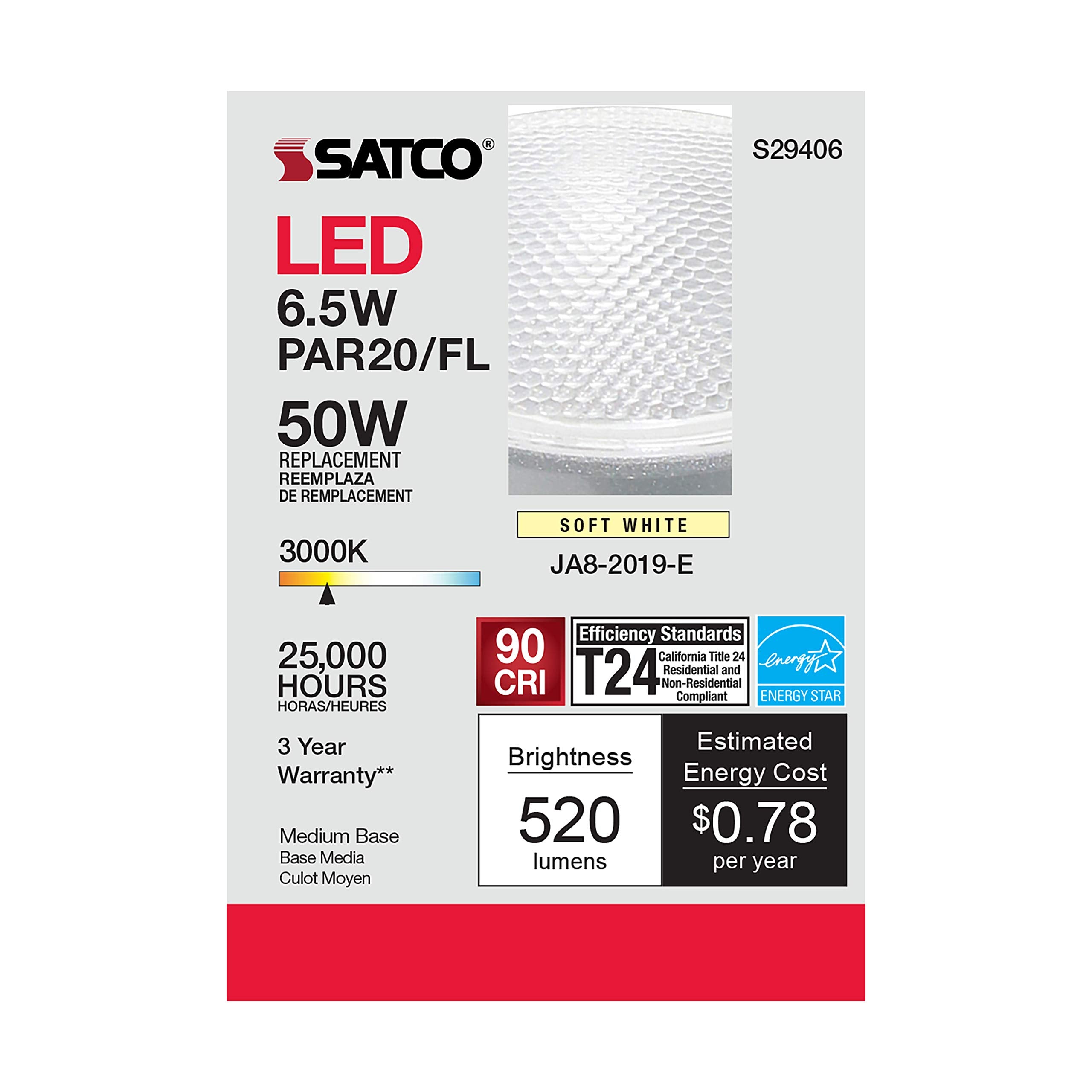 Satco S29406 retailer display showing six bulbs