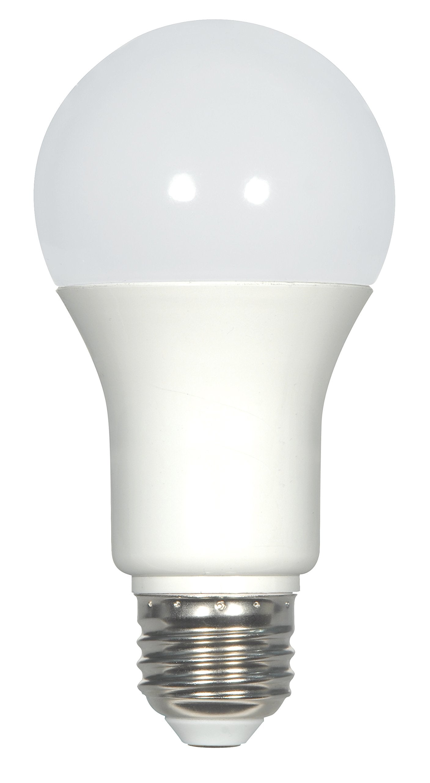 Satco S29835 A19 LED bulb with 2700K warmth and 220° beam, ideal for cozy rooms.
