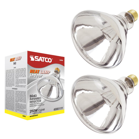 Satco S4999 250W BR40 heat bulb, clear finish, focused infrared warmth for heating tasks.