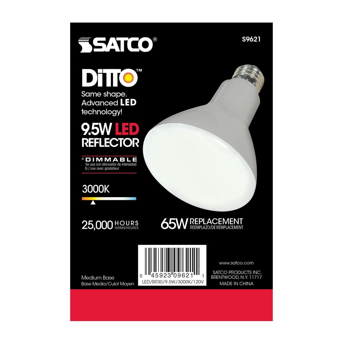 Satco S9621 medium base BR30 fits standard 120V sockets