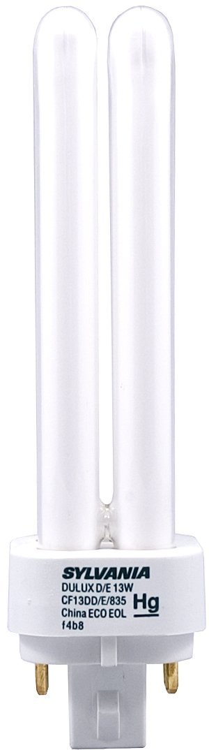 Satco Sylvania 20671 CFL lamp product shot, 4-pin double tube, 3500K, energy-efficient lighting option