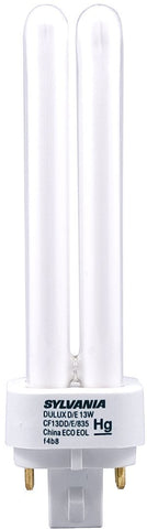 Satco Sylvania 20671 CFL lamp product shot, 4-pin double tube, 3500K, energy-efficient lighting option