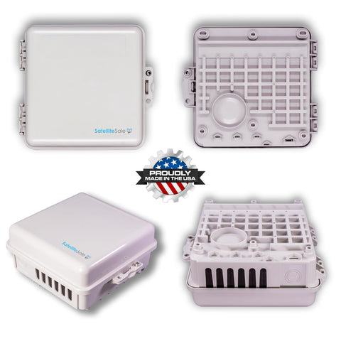 SatelliteSale weatherproof box side view highlights easy wiring access