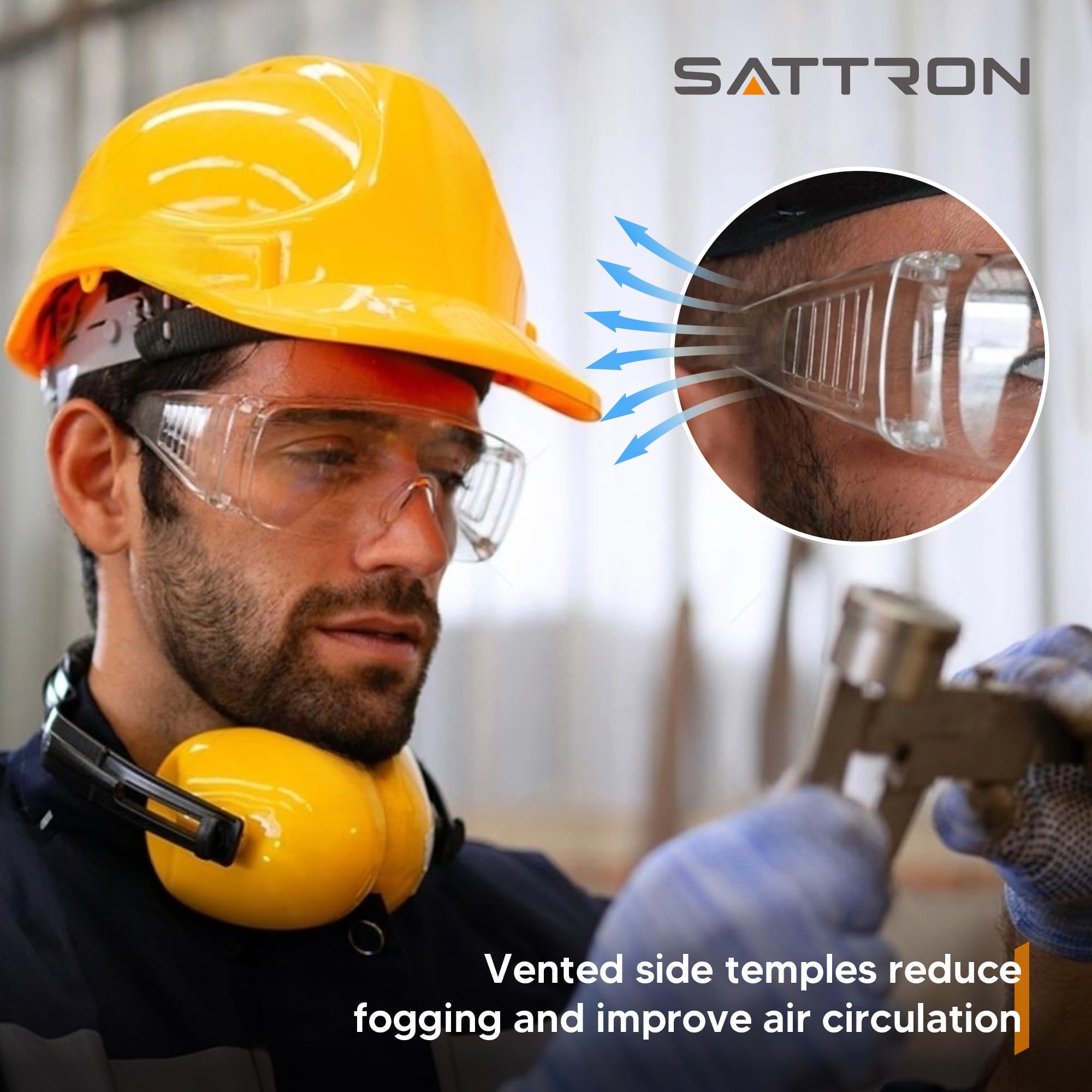 SATTRON ANSI Z87.1-certified glasses guard against debris in busy environments.