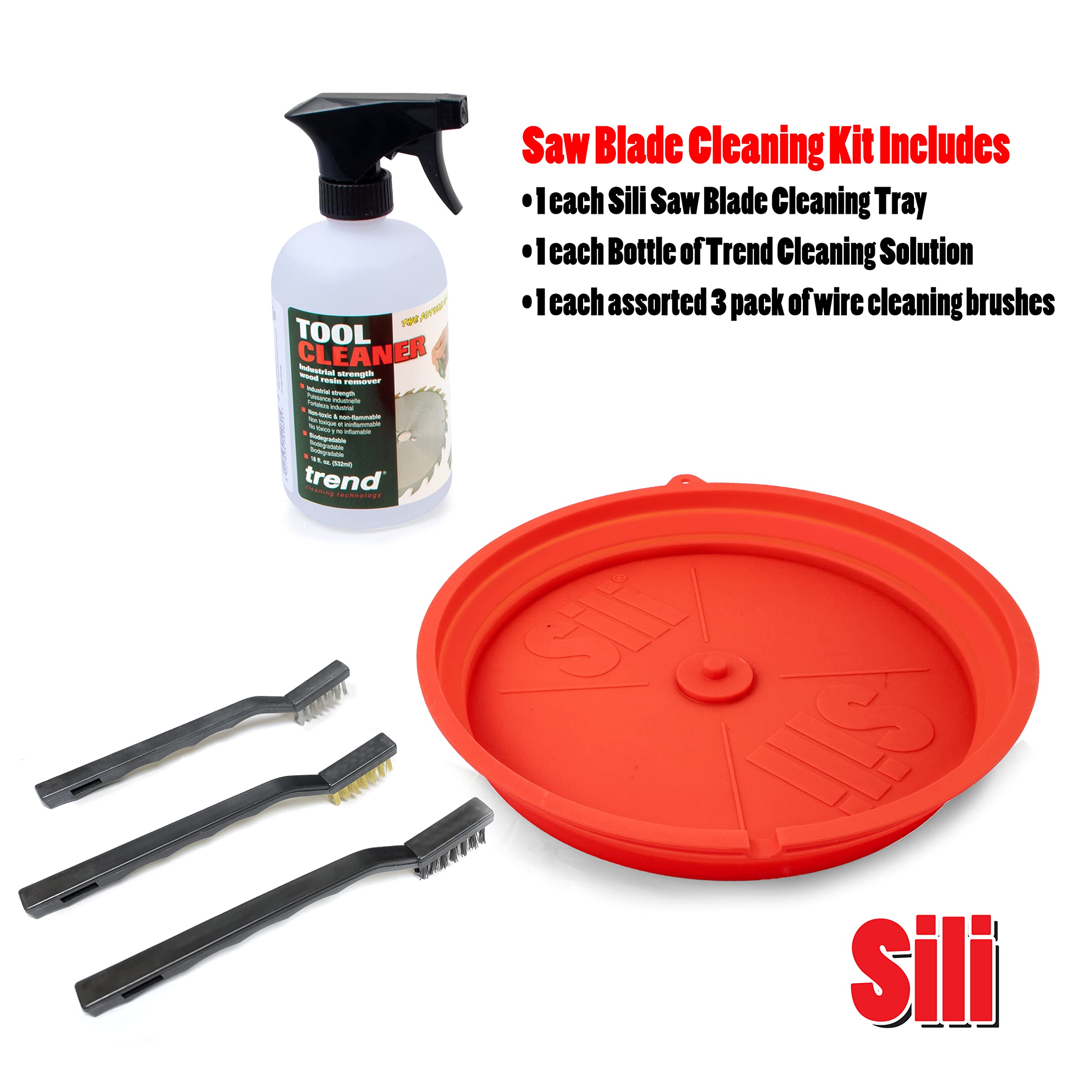 Blade cleaning in action demonstrates safe, mess-free tool maintenance in a busy workshop.