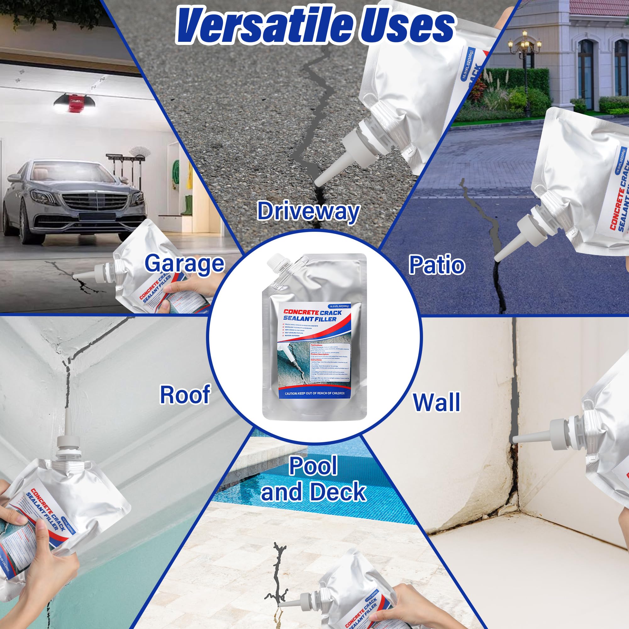 Sawoio concrete crack filler deep fill action seals cracks from within.