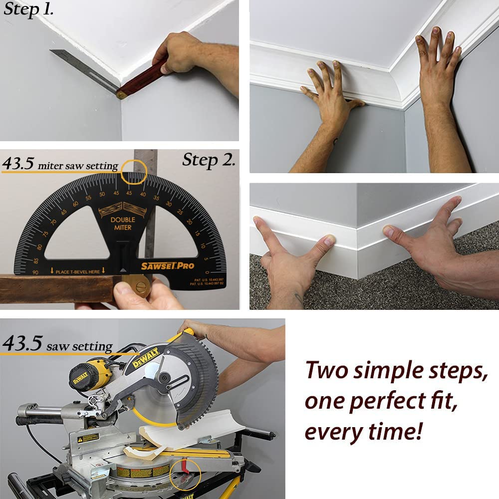 Sawset Pro crown molding and double miters compatibility supports trim carpentry projects.