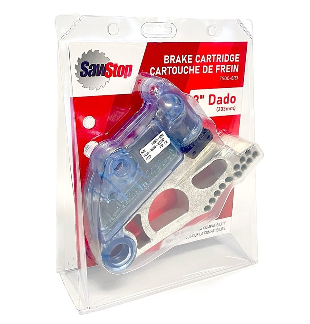 SawStop mounting pins enable fast tool changes between brake cartridges.