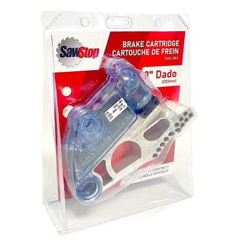 SawStop mounting pins enable fast tool changes between brake cartridges.